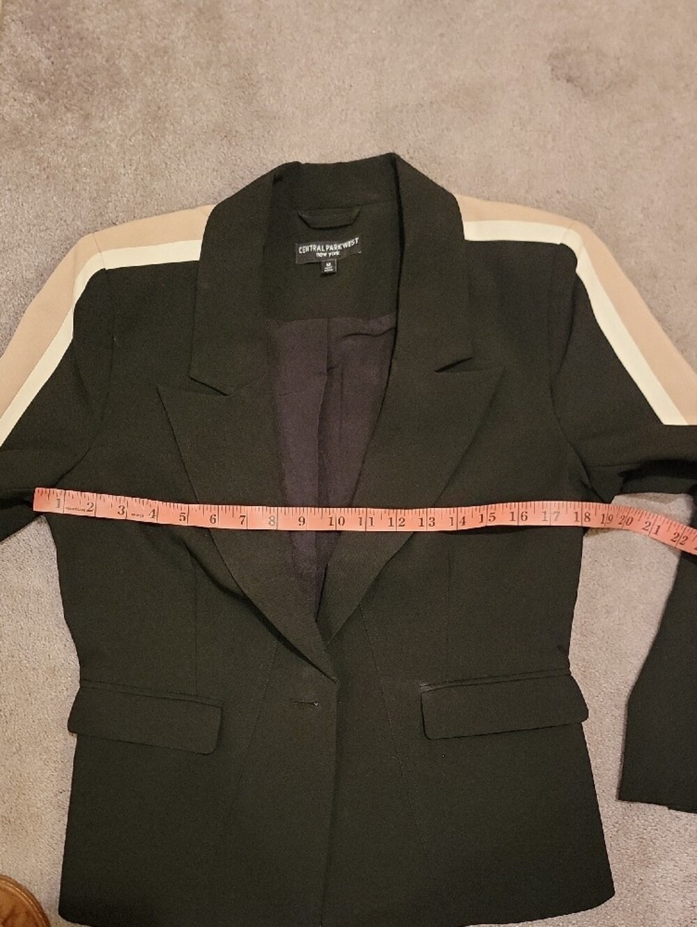 Central Park West Black Two-Piece Pantsuit with Cream and Tan Stripes - Picture 8 of 17